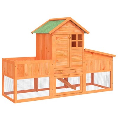 Rabbit Hutch House Bunny Cage with Pull-out Tray Brown Solid Wood Pine vidaXL
