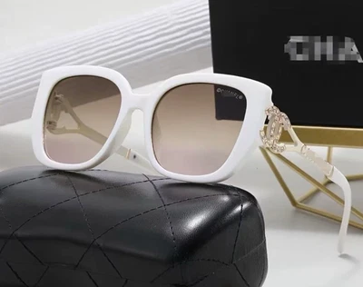 CHANEL Oversized Square Sunglasses White Plastic Frame Brown Gradient Lenses - Image 1 of 2