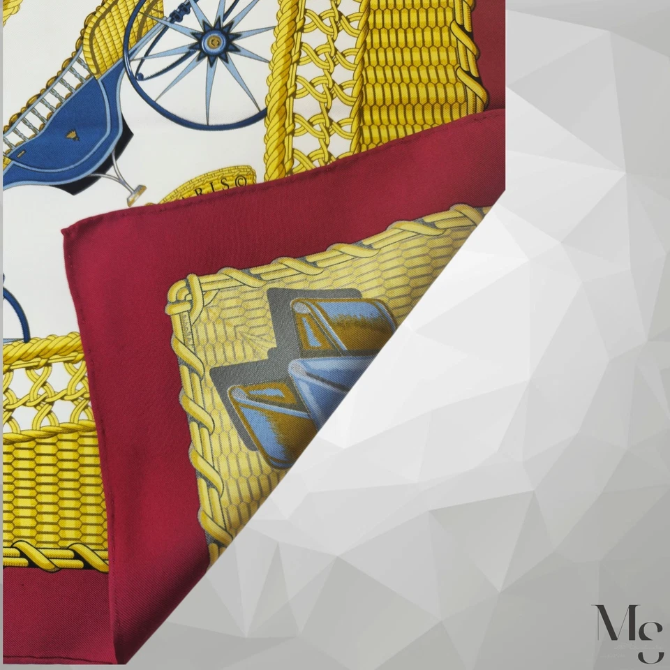 Rare & Vintage HERMES PARIS White /Gold VOITURES PANIERS Silk Scarf SQR 35" E.C  - Image 3 of 4