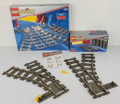 LEGO 4531 + 4520 Manual Points 9V Switch Train Track Lego Systems Vintage RARE