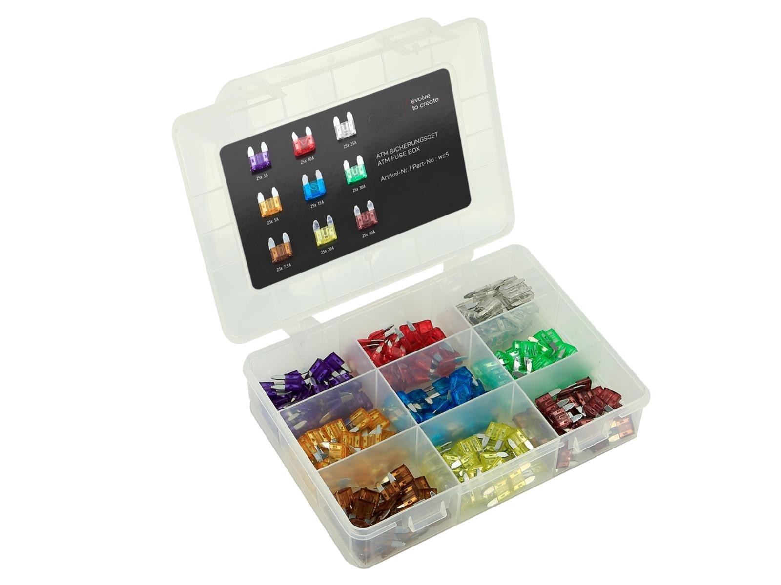 Fusible ATM auto moto boîte assortiment 225 pièces mini fusible lame 3A à 40A
