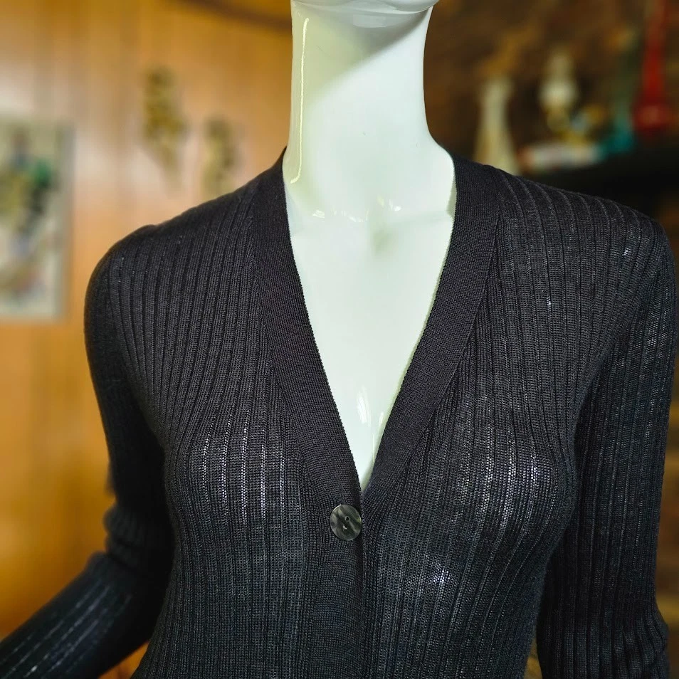 Vtg 90s Express Mall Goth Grunge Ribbed Button Front Sweater Slip Maxi Dress M - Image 3 of 4