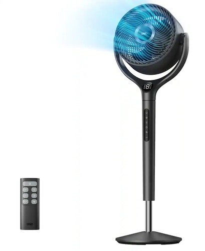 DREO 9 in. Adjustable Pedestal Floor Fan w/Remote 9-Speed, 20 dB, 8 H Timer