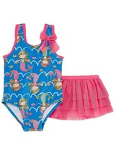 Traje de baño azul sirena y pez 1 pieza para niñas pequeñas y falda tutú rosa encubrimiento 2T