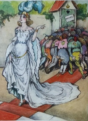 Louis Icart  Original 1936 Heliogravure. 'By Proxy': The Noble Lady & Outhouse