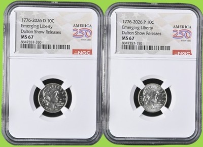 2026 P & D Emerging Liberty Dime Set 10c NGC MS67 DALTON SHOW