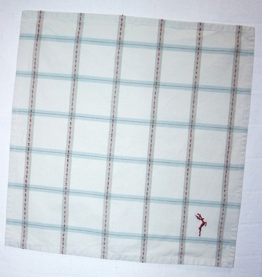 THOMAS O'BRIEN Set of 4 Blue/Wht/Red Dinner Napkins w Embr Reindeer 19 X 19 EXC