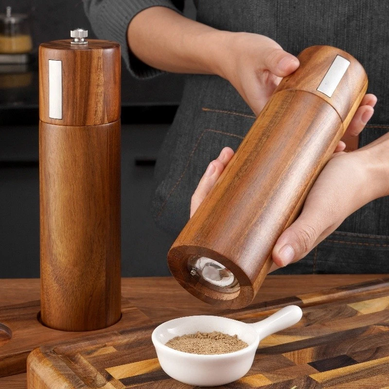 Wooden pepper grinder set 8 inches,reusable, adjustable roughness, kitchen gift