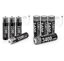 Real Capacity 1.5V AA 3400mWh  AAA 1100mWh Rechargeable Li-ion USB Fast TYPE-C