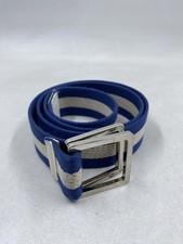 Bally Blue Beige Striped Canvas Buckle Belt 45" Length