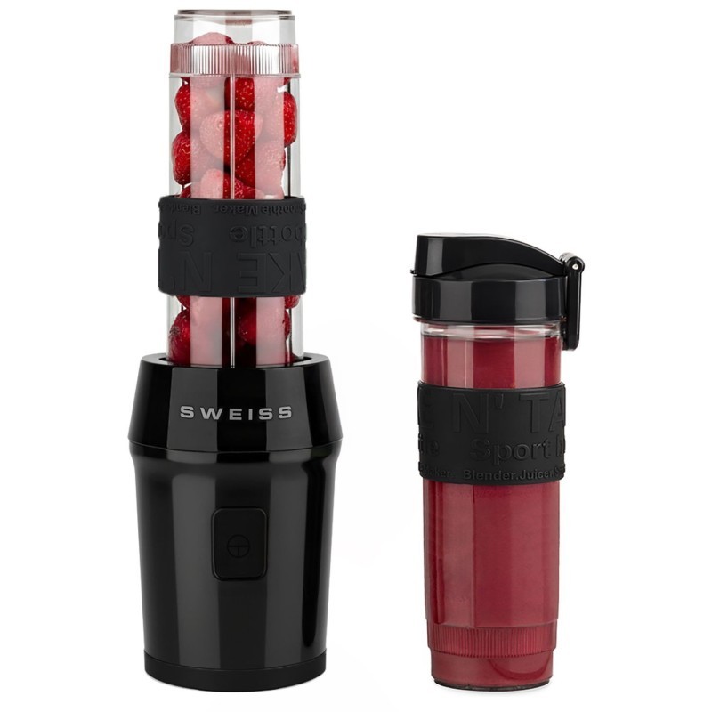 Mini-blender puissant 300 W SWEISS MOOV9 noir avec 2 gourdes