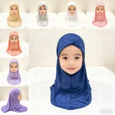 Muslim Girl Hijabs 2-5 Years Old Kids Pull On Islamic Scarf Head Wrap Turban