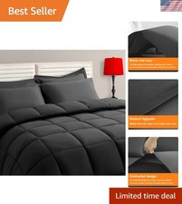 All Season Fluffy Dark Grey Comforter Set - Full Size 7-Piece Bed in a Bag
