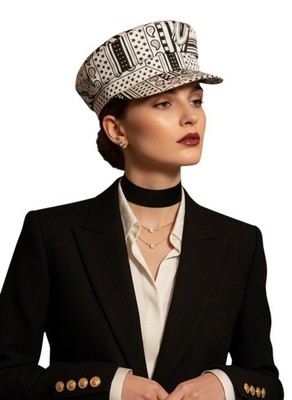 NEW Hermes Women's Deauville Cap Zigzag Printed Silk in Noir 57 | eBay