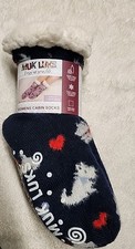 Muk Luks Cabin Slipper Socks w/ Faux Sherpa Lining Dog Design Women s Sz S-M