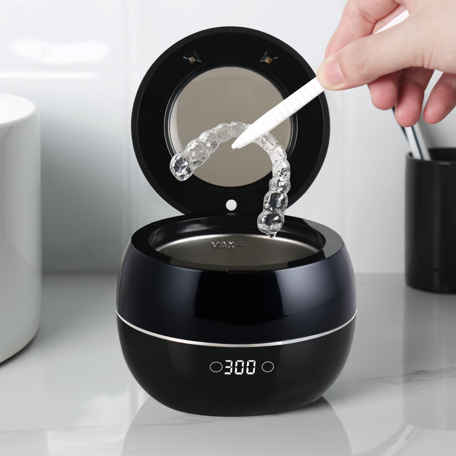 Ultrasonic Retainer Cleaner Machine Denture Cleaning Pod Portable Night Guard 