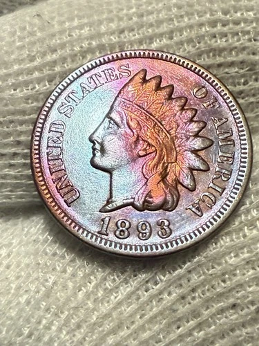 1893 Indian Head Penny Cent ~ Borderline  (red) AU++ High Grade Toned