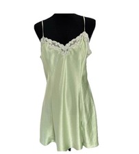 Victorias Secret Green Satin Fairy Slip Lace Dress Lingerie Women  s Size Large