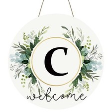 Monogram Wreaths for Front Door Wreath Wooden Welcome Sign for Front Letter C