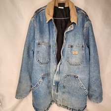 Vintage Dickies denim Chore Coat Jean Jacket XL Quilted Lined Corduroy Collar