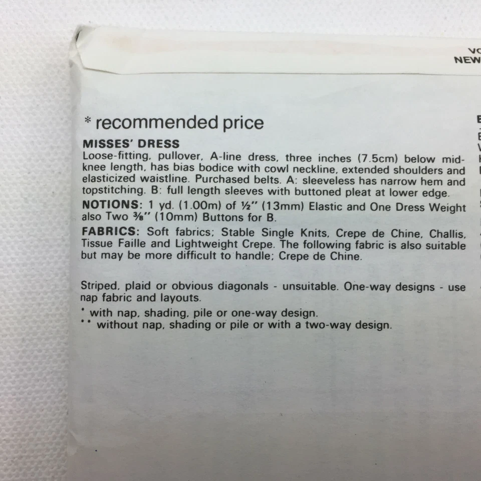 Vintage Vogue 8225 Very Easy Misses Dress Sewing Pattern Cowl Neck Size 6 8 10 - Image 4 of 4