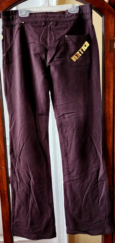 VERTIGO Brown Pants with Gold Logo & Contrast Fabric Details Size M NWOT