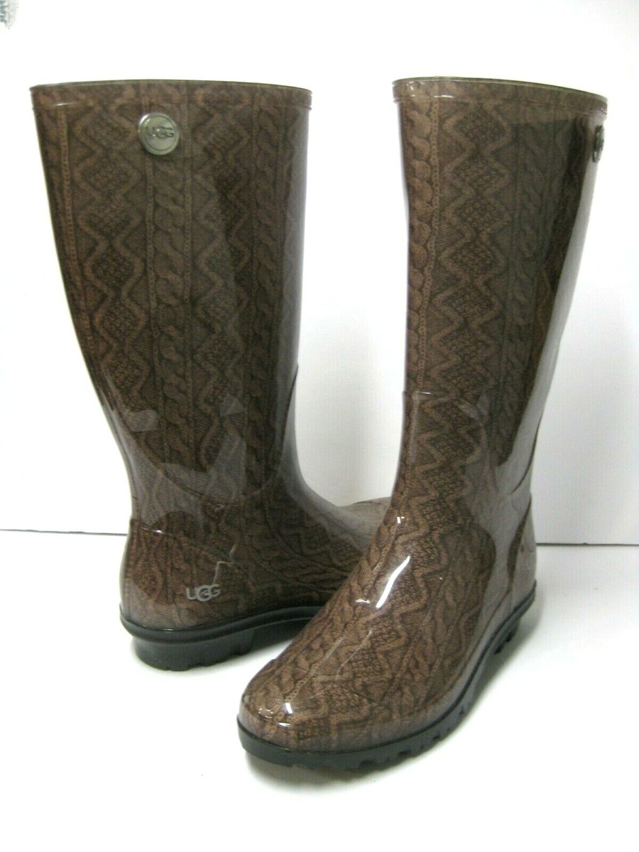 UGG SHAYE CABLE KNIT GERY WOMEN TALL RAIN BOOTS CHOCOLATE US 9 /UK 