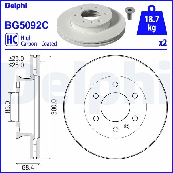 2X Delphi BG5092C Bremsscheibe FüR MERCEDES-BENZ-image