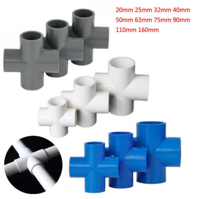 PVC 4 Way Cross Water Supply Pipe Fittings Adapter  4-Way Equal Connector Joint