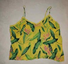 A New Day Women's Chiffon Trimmed Yellow Floral Spaghetti Strap Tank Top XXL