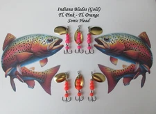 Trout Bass Spinner Lure - 2" Long - #8 Hook - Gold Indiana Blade - 6 pcs