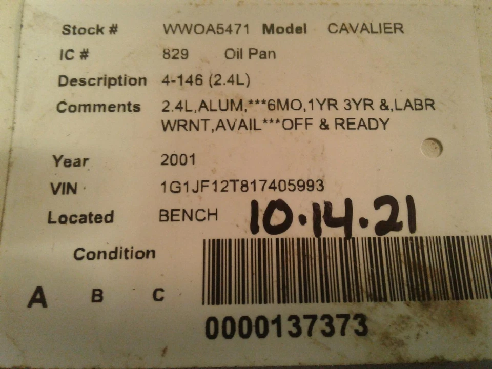 Used Engine Oil Pan fits: 2001 Chevrolet Cavalier 4-146 2.4 Grade A Foto 4 de 4