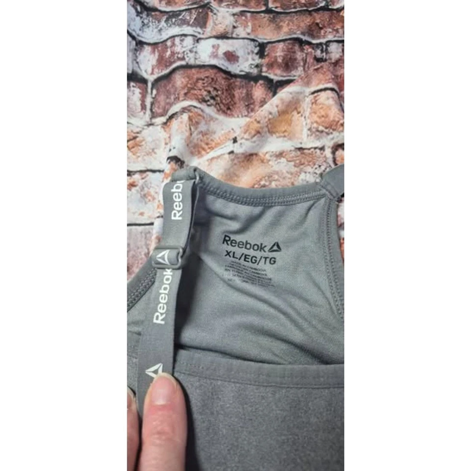 锐步 XL 灰色运动文胸 Althleisure Wear Racer 背面可调节标志皮带 二手状况完好 — 第 2/3 张图片