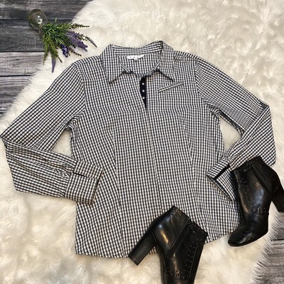 Cabi Style 140 Snap Button Front Gingham Shirt Size Xl Black