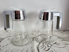 Lot of 2 Vintage Syrup Dispensers Pourers Glass Condiment Gemco Androck USA Jars