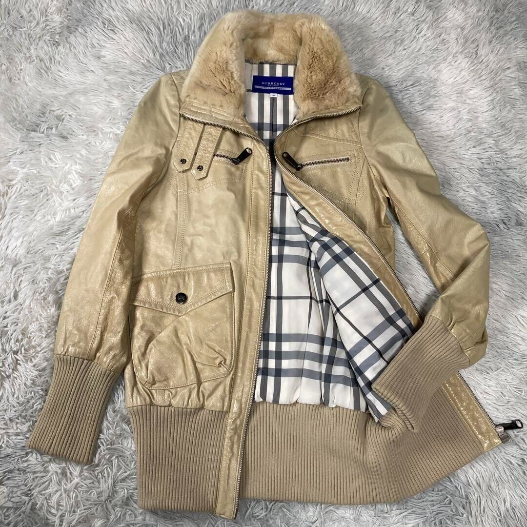 Burberry Blue Label 2way Leather Jacket Nova Check Fur Used Burberry Blue Label 2way Leather Jacket Nova Check Fur Used