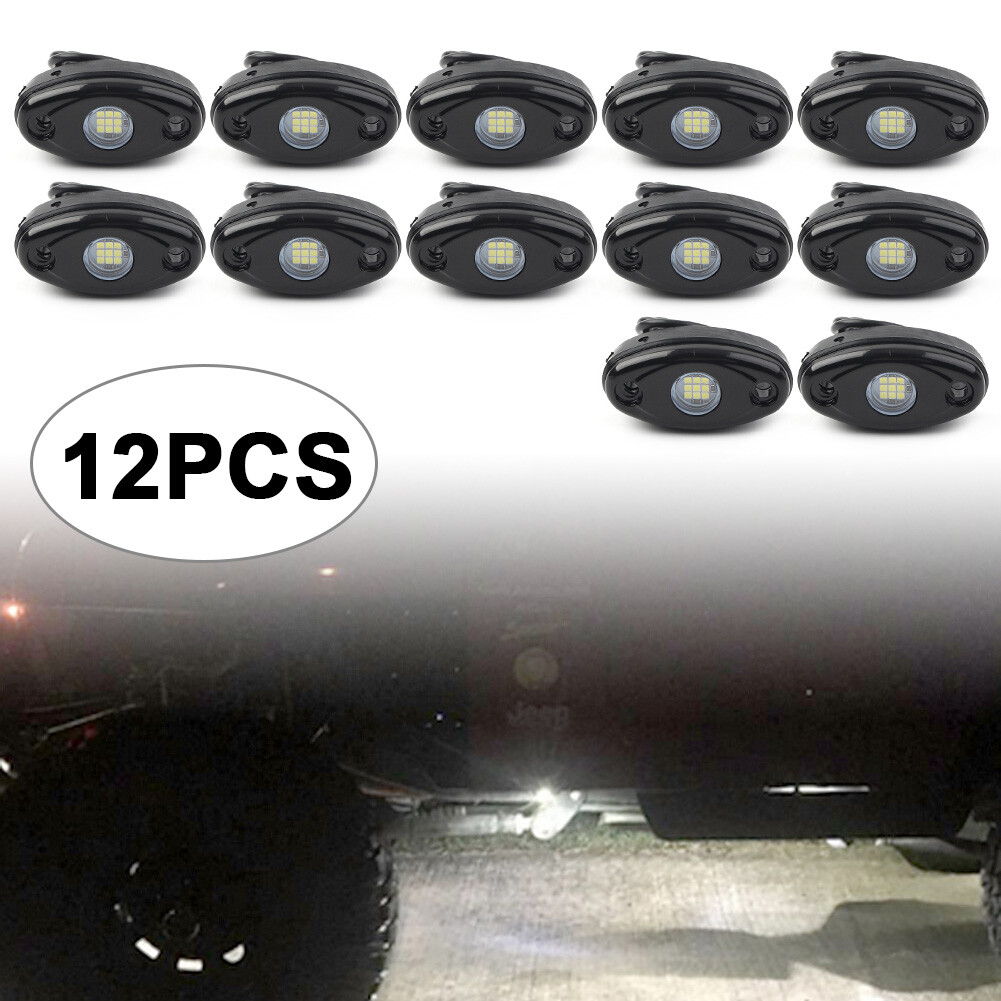 12 Pcs White LED Rock Lights for Trucks Jeeps ATVs SUVs Off-Road Lighting