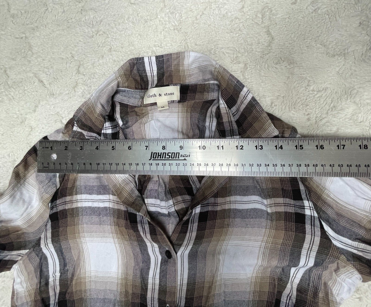 Cloth & Stone Women Button Down Long Sleeve Plaid Black Shirt