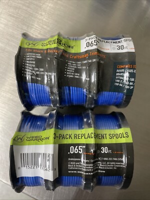 Lot of 2 Weed Warrior  .065''x 30' String Trim Line Spools 3-Pack ( 6 Spools) New