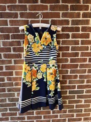 Women's Blue Stripe Floral Fit & Flare A-Line Dress 4 | eBay Women's Blue Stripe Floral Fit & Flare A-Line Dress 4 | eBay