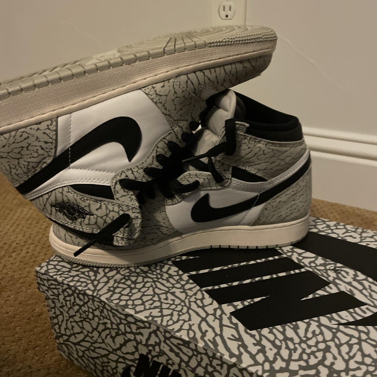 Size 7 - Air Jordan 1 Retro OG White Cement | eBay