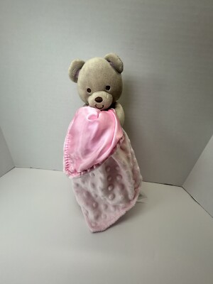 Carter’s Teddy Bear Security Blanket Brown Pink Rattle Plush 8" Lovey Toy 