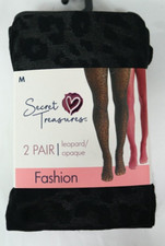 Women's Ladies 2 Pack Black Burgudy Opaque Fashion Tights Size Medium NEW