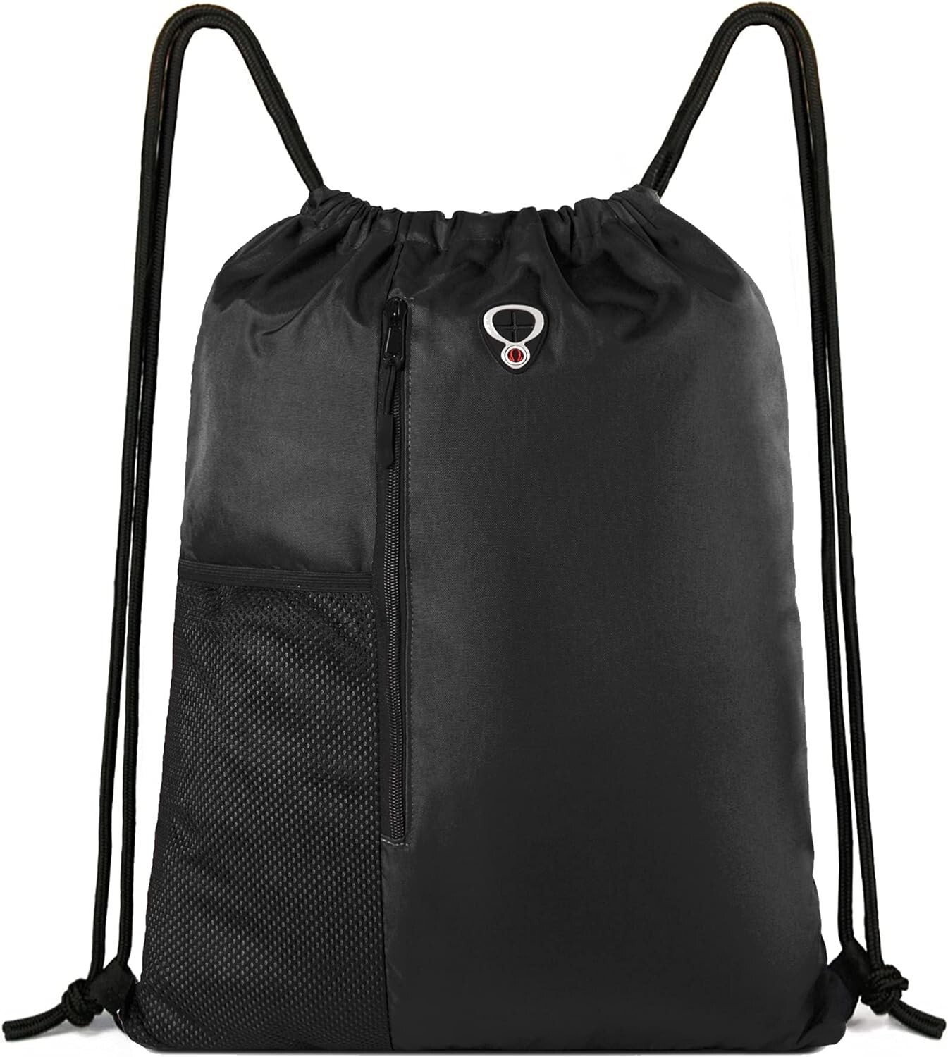 Drawstring Backpack Sports Gym Bag With Two Zipper Pockets & Water Bottle Holder