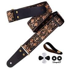 Guitar Strap 2" Jacquard Embroidery Guitar Straps Full Grain Leather Ends wit...
