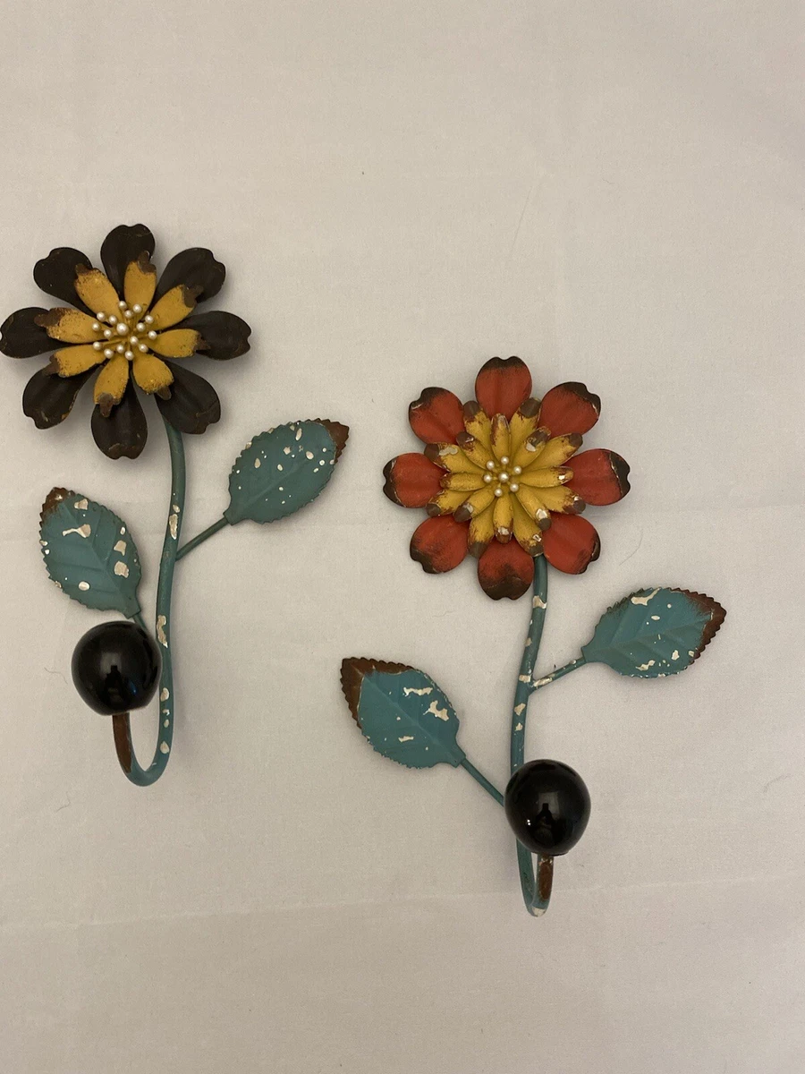 Metal Flower Wall Art Hooks Hanging Set Of 2 Floral Home Decor
