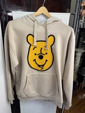 Disney Winnie the Pooh Women s Large Sand Beige Pullover Hoodie Embroidered Face