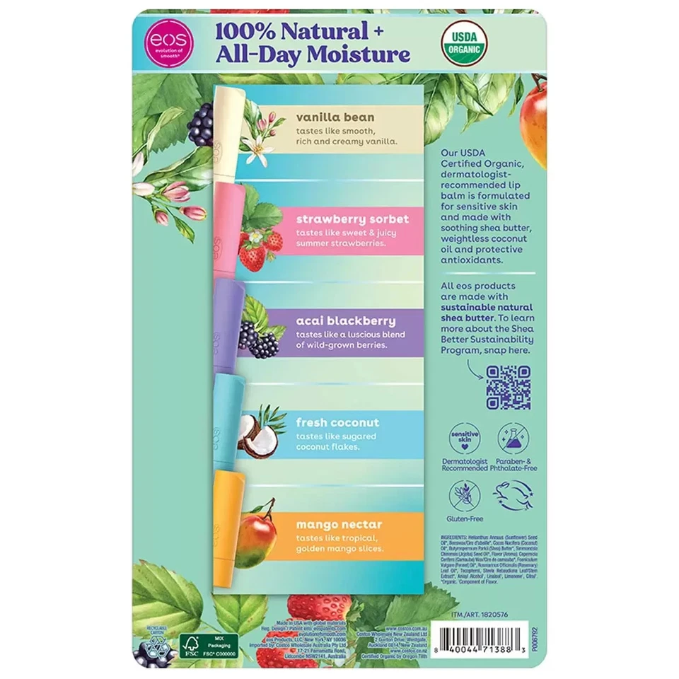 eos Natural Organic Lip Balm 9 Pack Vanilla Strawberry Blackberry Coconut Mango - Image 2 of 4
