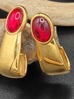 Vtg Napier AD WORLDLIER 80s Ruby Red Cabochon Gold Dangle Earrings  — photo 4