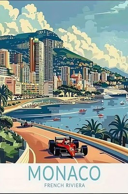 Formel 1 Monaco Grand Prix Poster Druck auf Leinwand Wandbild ungerahmt 30 x 45 cm